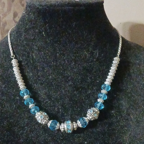 Silver and Blue Crystal Necklace - Picture 1 of 4